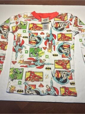 DC Comics retro White with Red Trim PJ’s set with Superhero Prints